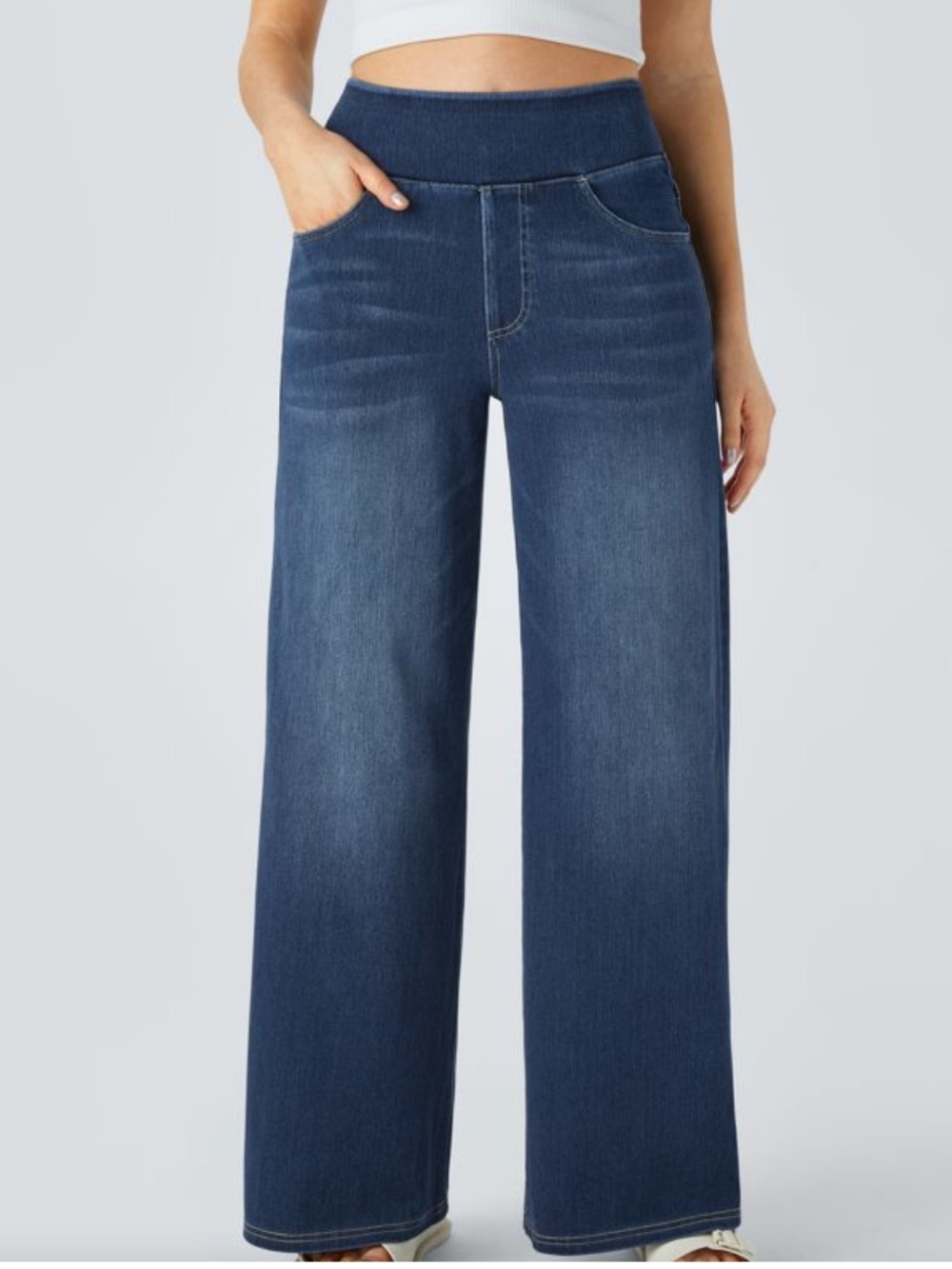 HALARA Wide-Leg High Waist Jeans - Deep Blue